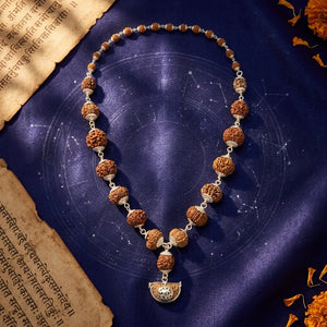 1-14 Mukhi Rudraksha Mala (Silver) – Siddha Mala with Silver Caps and Pendant