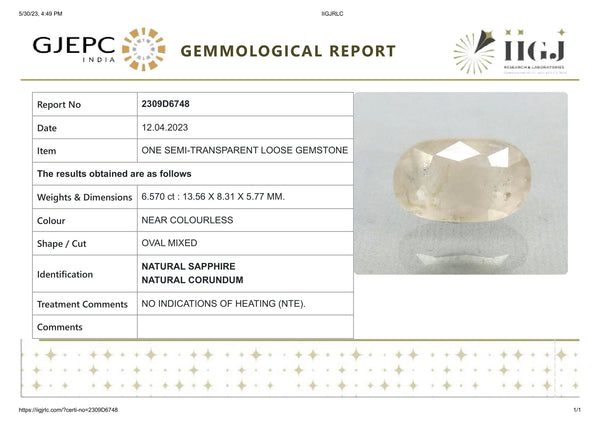 NATURAL WHITE SAPPHIRE 6.57  CARATS - Media 6