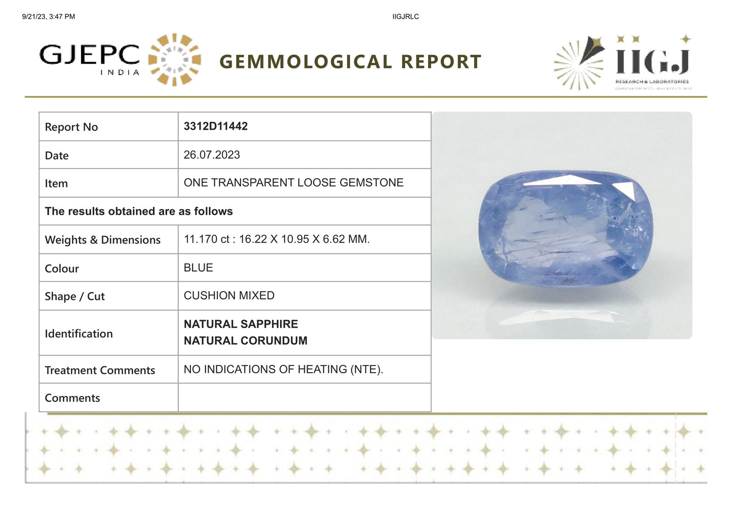 
                    
                      Natural Blue Sapphire (Neelam) 11.17 Carats - Media 6
                    
                  