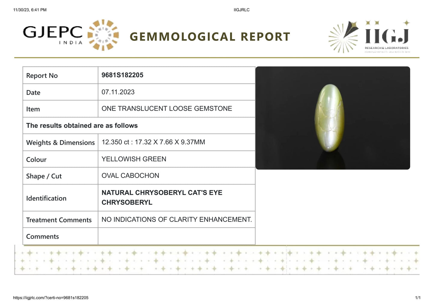 
                    
                      NATURAL CAT'S EYE (Lehsuniya) 12.35 Carats - Media 5
                    
                  