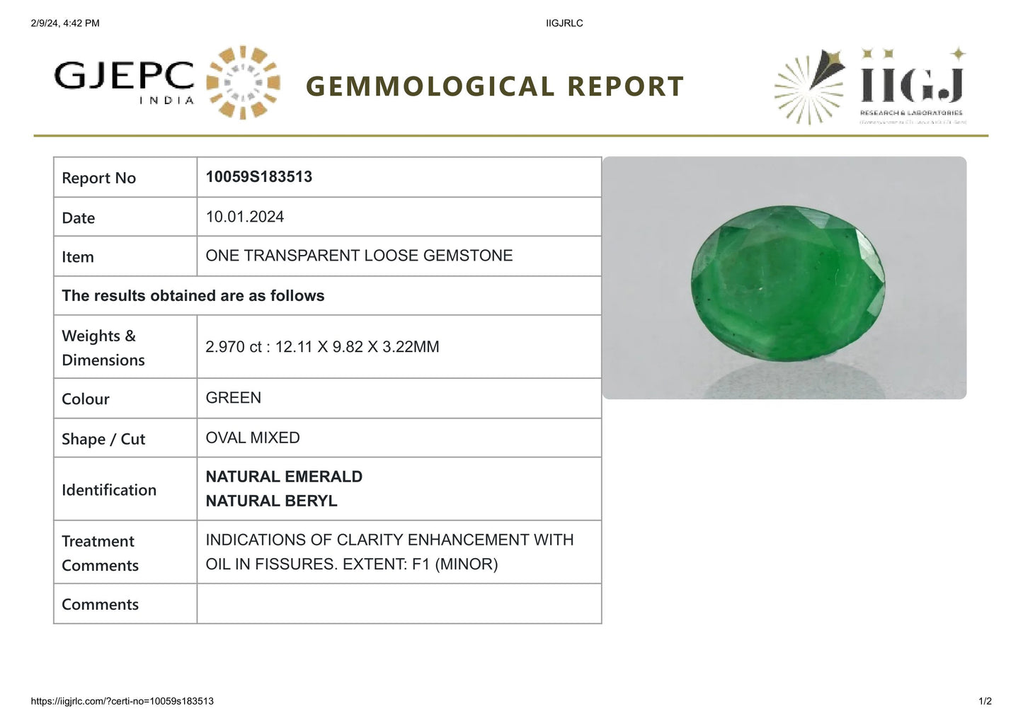 
                    
                      Minor Oil Natural Zambian Emerald (Panna) 2.97 Carats - Media 6
                    
                  