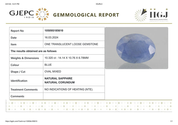 Natural Blue Sapphire (Neelam) 10.32 Carats - Media 6