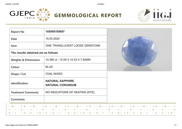 Natural Blue Sapphire (Neelam) 10.38 Carats - Media 5