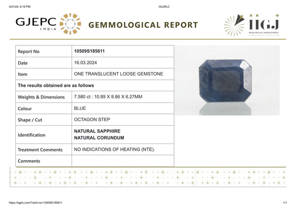 Natural Blue Sapphire (Neelam) 7.58 Carats - Media 6