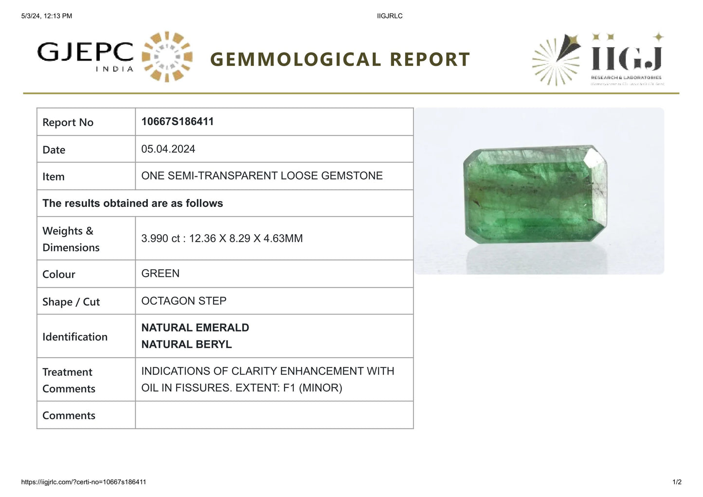 
                    
                      Minor Oil Natural Zambian Emerald (Panna) 3.99 Carats - Media 6
                    
                  