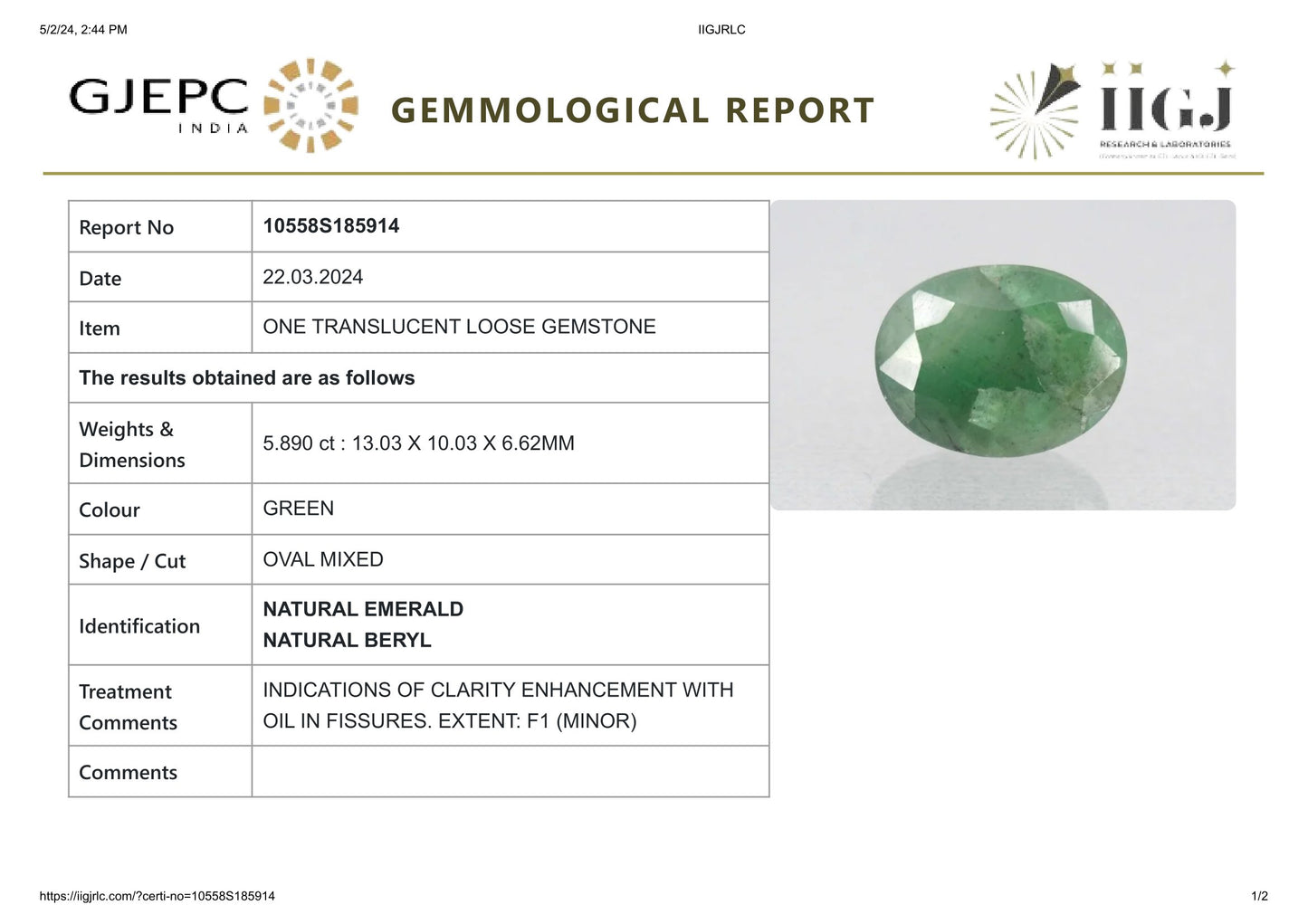 
                    
                      Minor Oil Natural Zambian Emerald (Panna) 5.89 Carats - Media 6
                    
                  