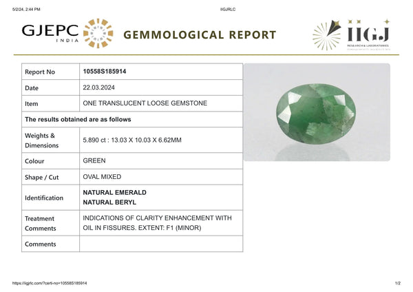 Minor Oil Natural Zambian Emerald (Panna) 5.89 Carats - Media 6