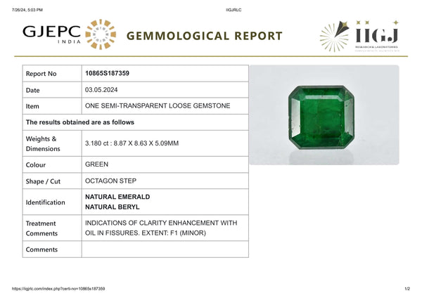 Minor Oil Natural Zambian Emerald (Panna) 3.18 Carats - Media 5