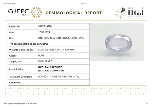 Natural Blue Sapphire (Neelam) 8.35 Carats - Media 6