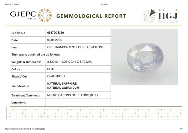 Natural Blue Sapphire (Neelam) 8.33 Carats - Media 6