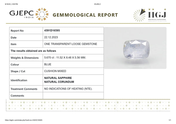 Natural Blue Sapphire (Neelam) 5.67 Carats - Media 6