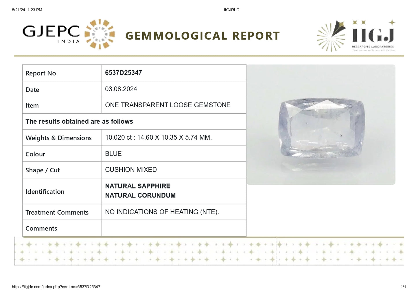 
                    
                      Natural Blue Sapphire (Neelam) 10.02 Carats - Media 6
                    
                  