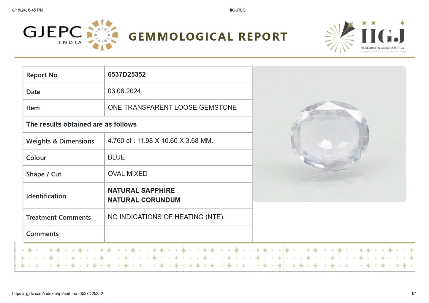 
                    
                      Natural Blue Sapphire (Neelam) 4.76 Carats - Media 6
                    
                  