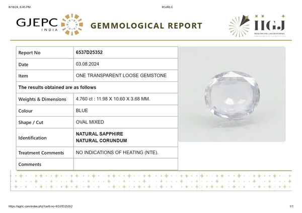 Natural Blue Sapphire (Neelam) 4.76 Carats - Media 6