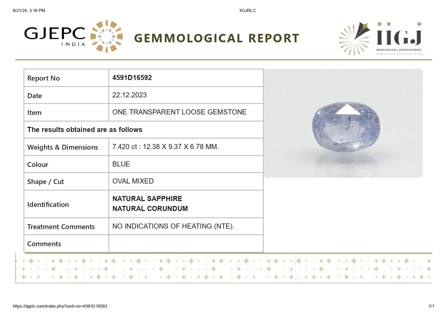 
                    
                      Natural Blue Sapphire (Neelam) 7.42 Carats - Media 6
                    
                  