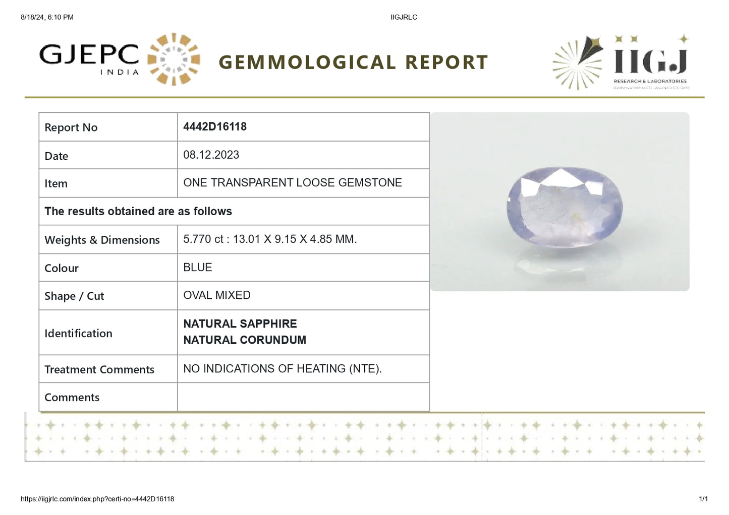 
                    
                      Natural Blue Sapphire (Neelam) 5.77 Carats - Media 6
                    
                  
