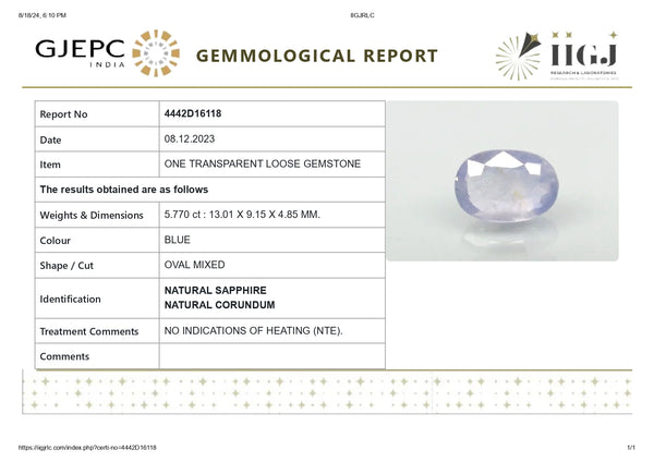 Natural Blue Sapphire (Neelam) 5.77 Carats - Media 6