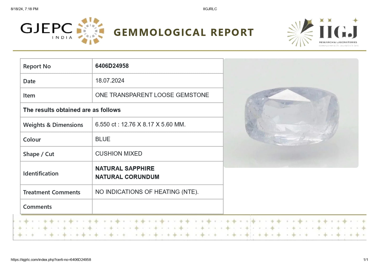 
                    
                      Natural Blue Sapphire (Neelam) 6.55 Carats - Media 6
                    
                  