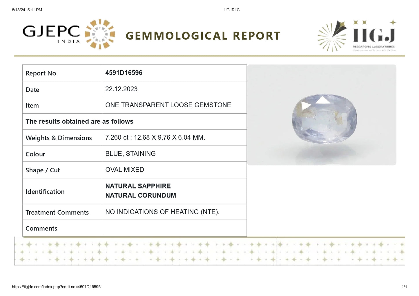 
                    
                      Natural Blue Sapphire (Neelam) 7.26 Carats - Media 6
                    
                  