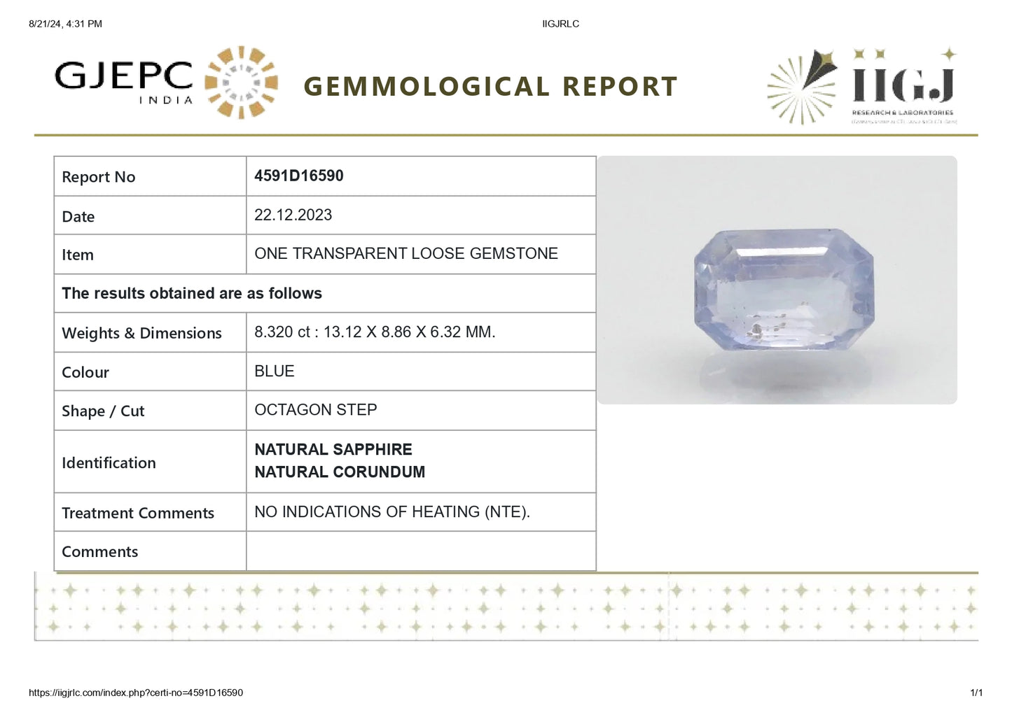 
                    
                      Natural Blue Sapphire (Neelam) 8.32 Carats - Media 6
                    
                  