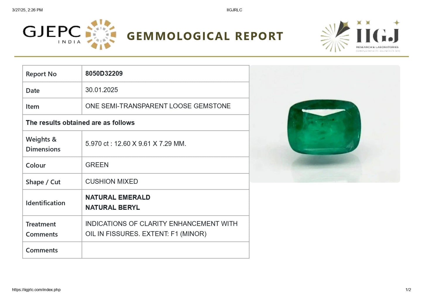 
                    
                      Minor Oil Natural Zambian Emerald (Panna) 5.97 Carats - Media 6
                    
                  