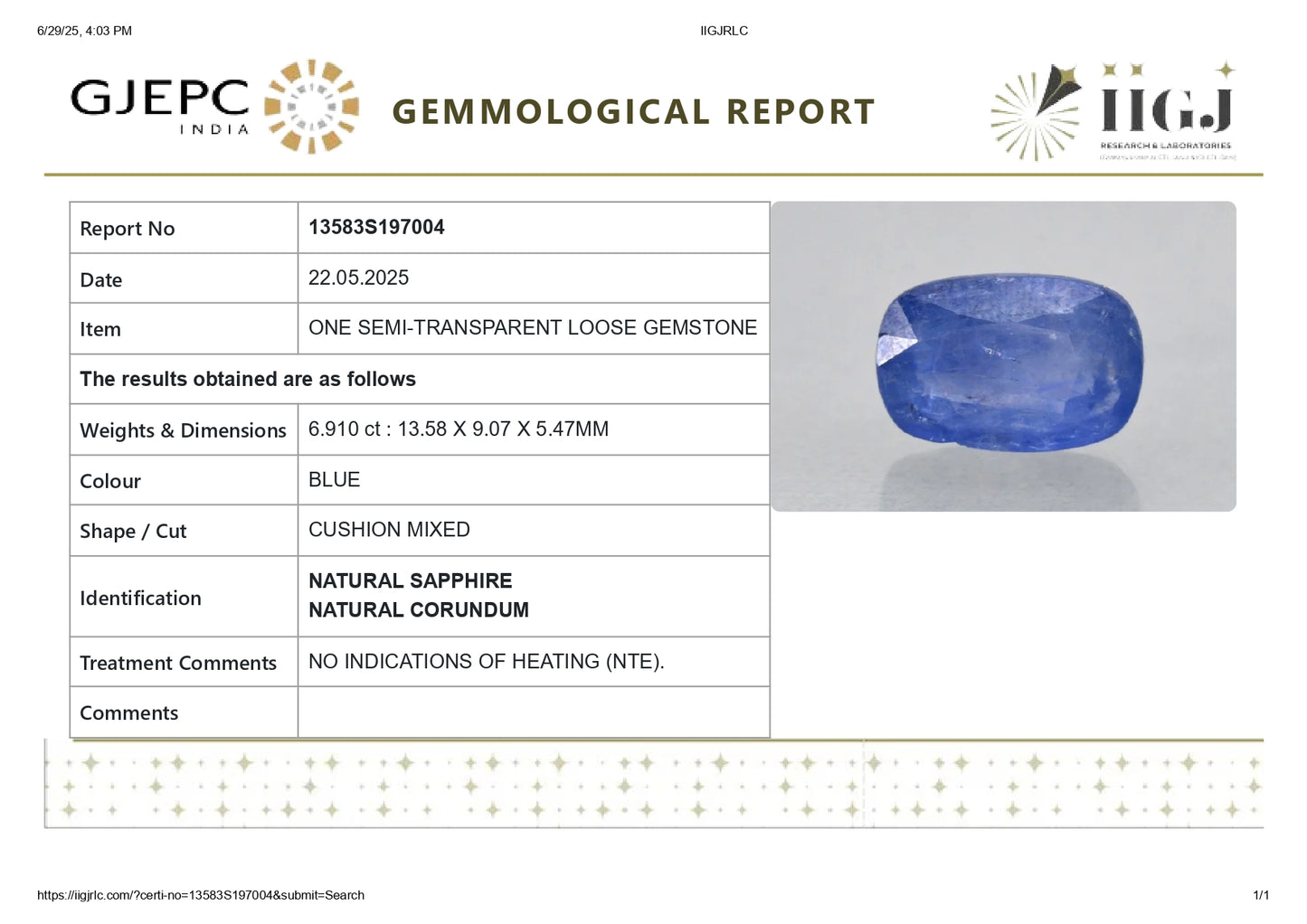 
                    
                      Natural Blue Sapphire (Neelam) 6.91 Carats - Media 7
                    
                  