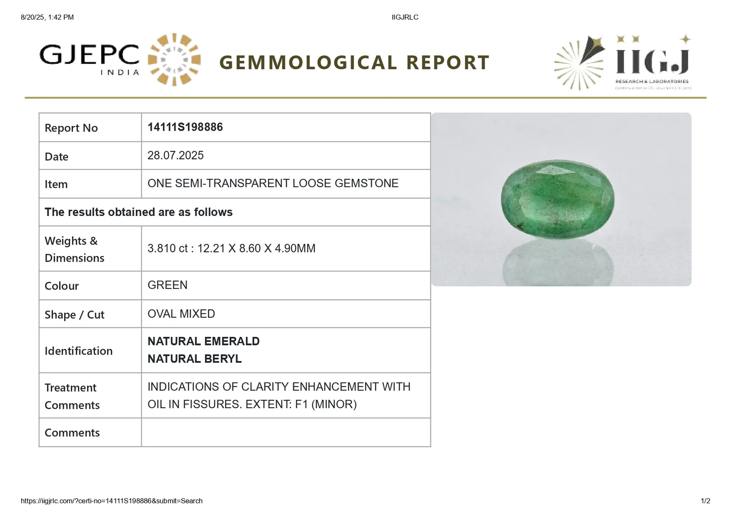 
                    
                      Natural Zambian Emerald (Panna) 3.81 Carats - Media 7
                    
                  