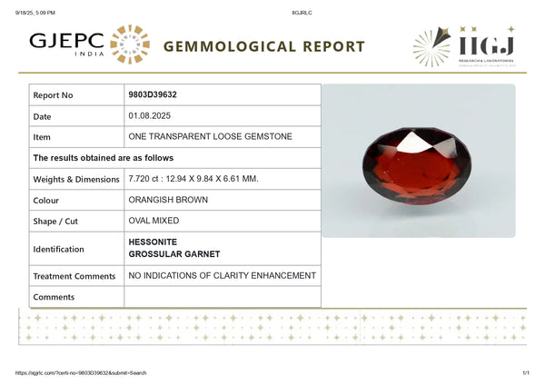 NATURAL HESSONITE (GOMED) 7.72 CARATS - Media 6