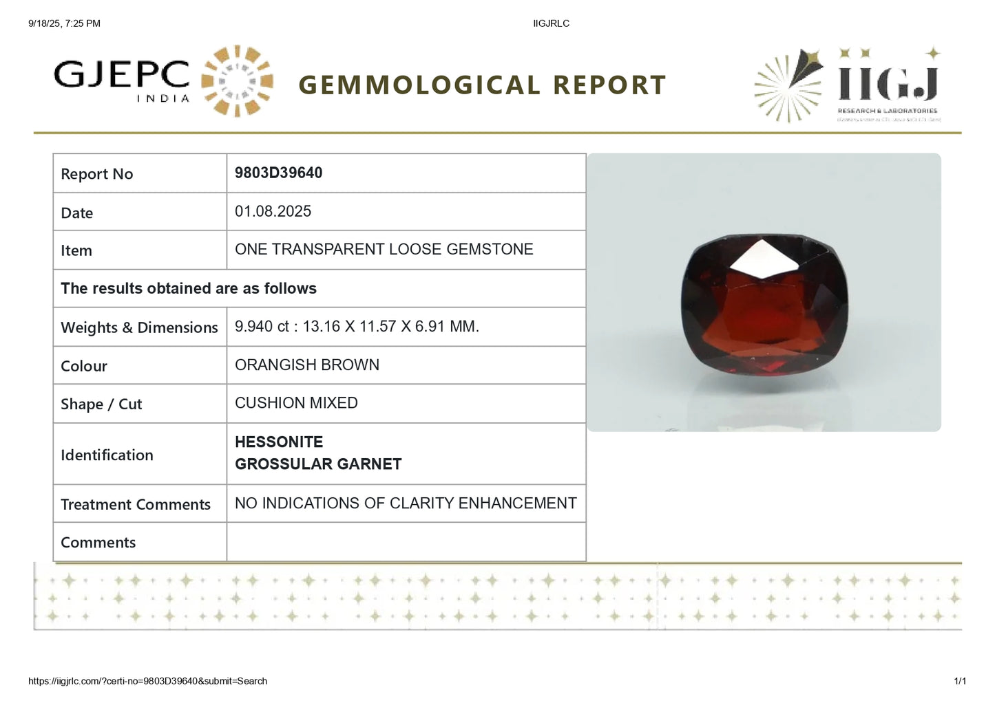 
                    
                      NATURAL HESSONITE (GOMED) 9.94 CARATS - Media 6
                    
                  