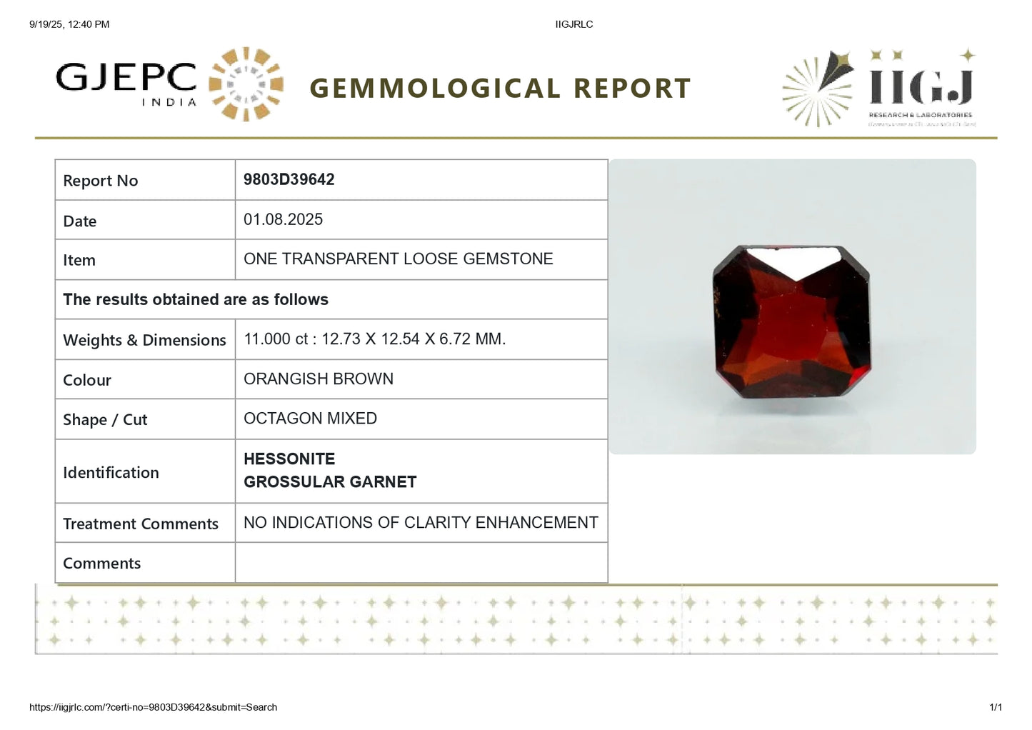 
                    
                      NATURAL HESSONITE (GOMED) 11.00 CARATS - Media 6
                    
                  