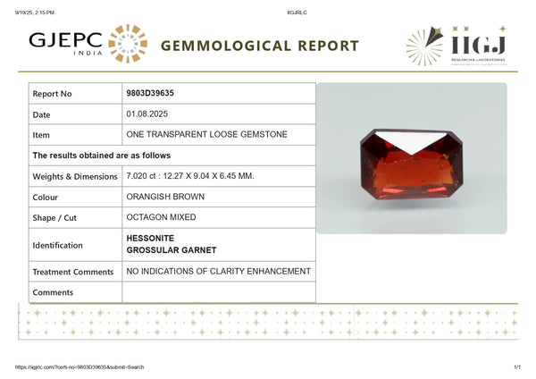 NATURAL HESSONITE (GOMED) 7.02 CARATS - Media 6