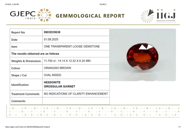 NATURAL HESSONITE (GOMED) 11.75 CARATS - Media 6