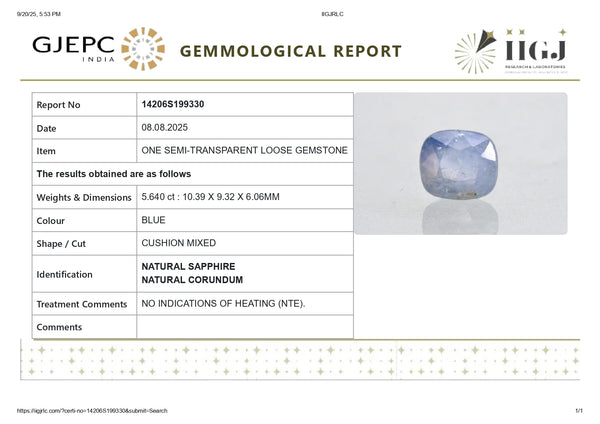 Natural Blue Sapphire (Neelam) 5.64 Carats - Media 6