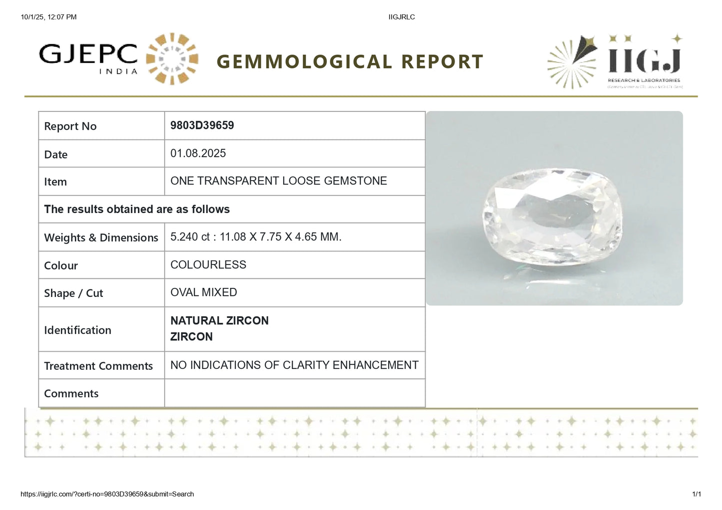 
                    
                      NATURAL ZIRCON 5.24 CARATS - Media 5
                    
                  