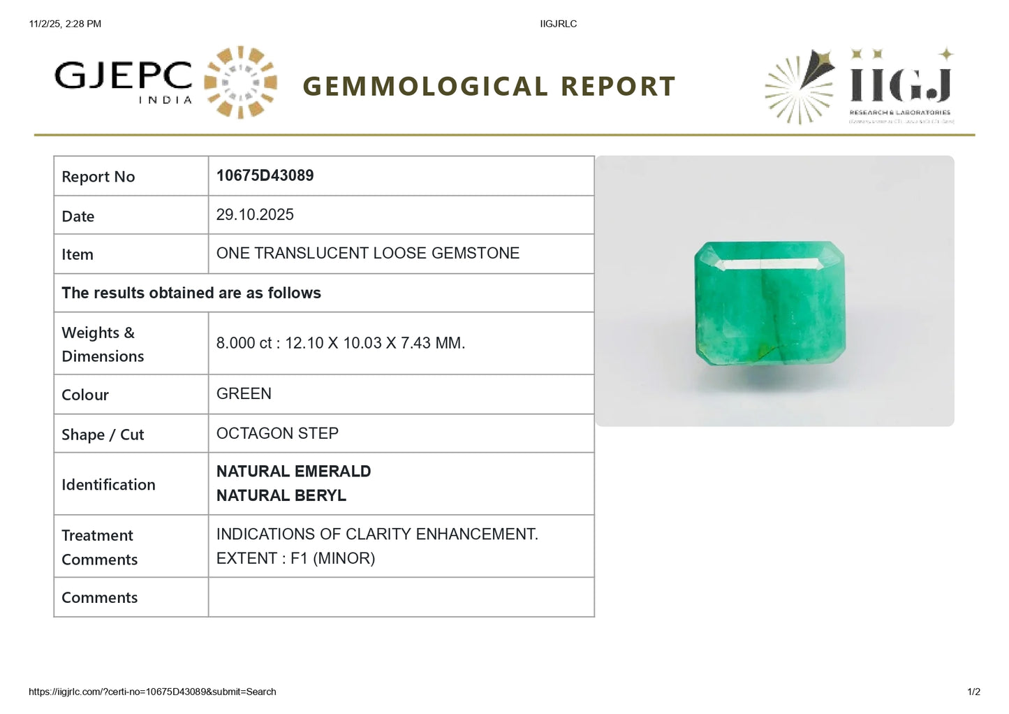 
                    
                      Natural Zambian Emerald (Panna) 8.00 Carats - Media 6
                    
                  