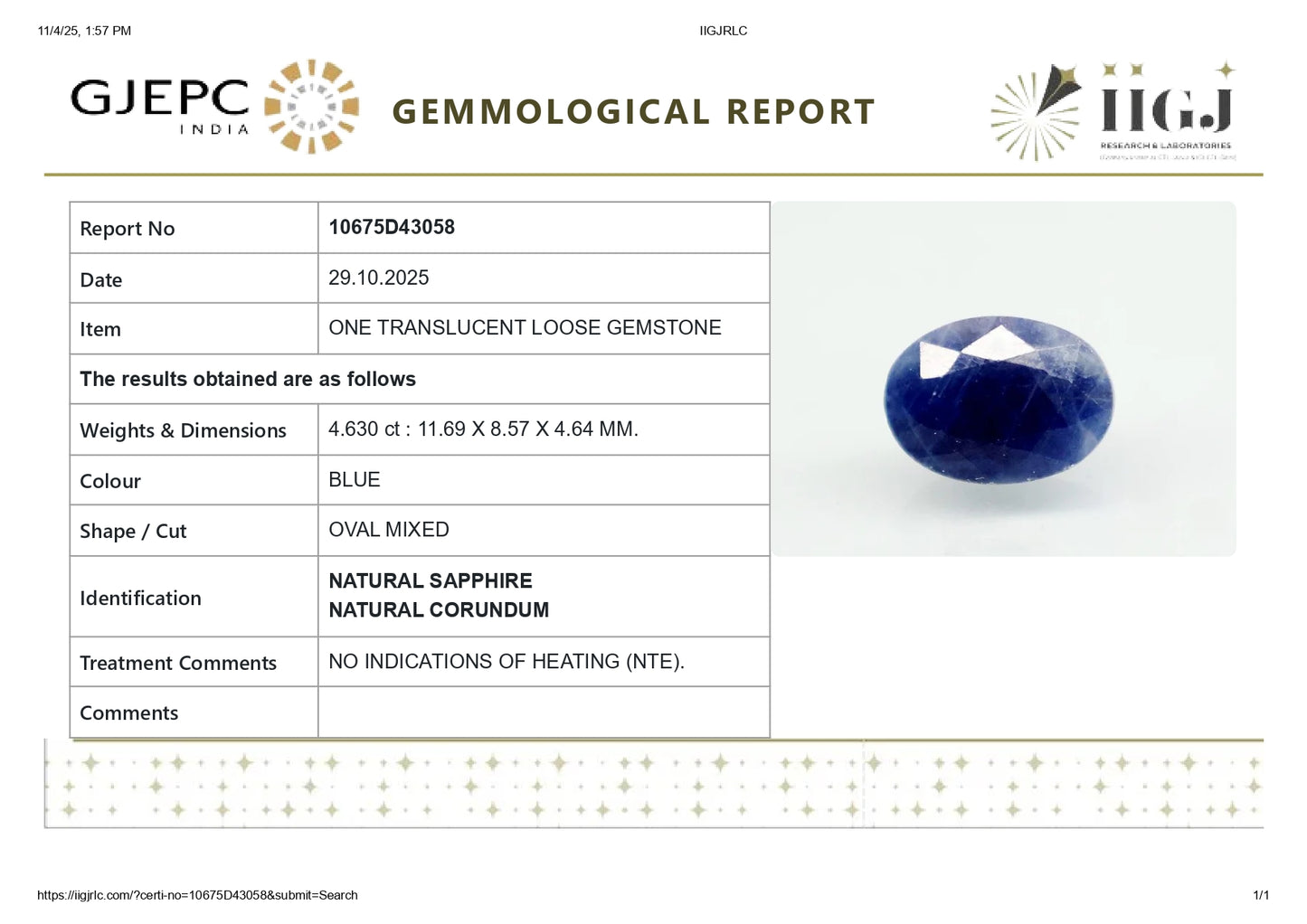
                    
                      Natural Blue Sapphire (Neelam) 4.63 Carats - Media 7
                    
                  