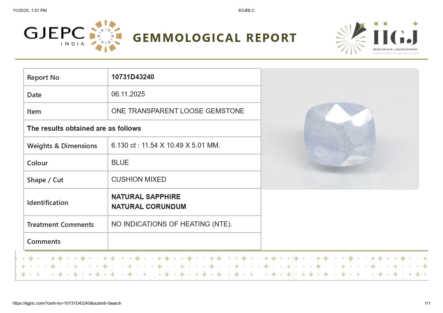 
                    
                      Natural Blue Sapphire (Neelam) 6.13 Carats - Media 6
                    
                  