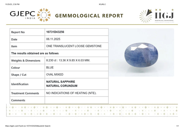 Natural Blue Sapphire (Neelam) 8.23 Carats - Media 6