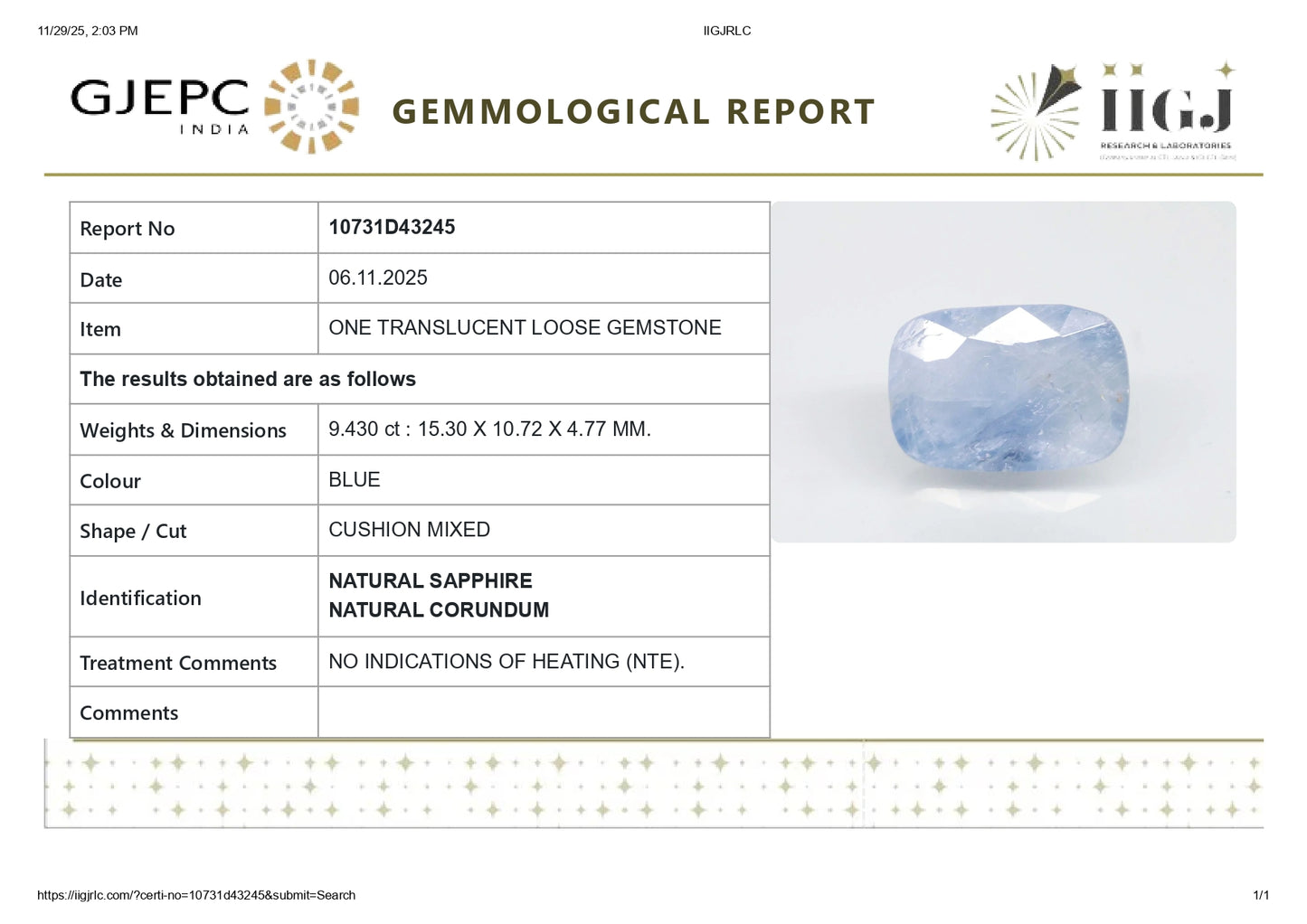 
                    
                      Natural Blue Sapphire (Neelam) 9.43 Carats - Media 6
                    
                  