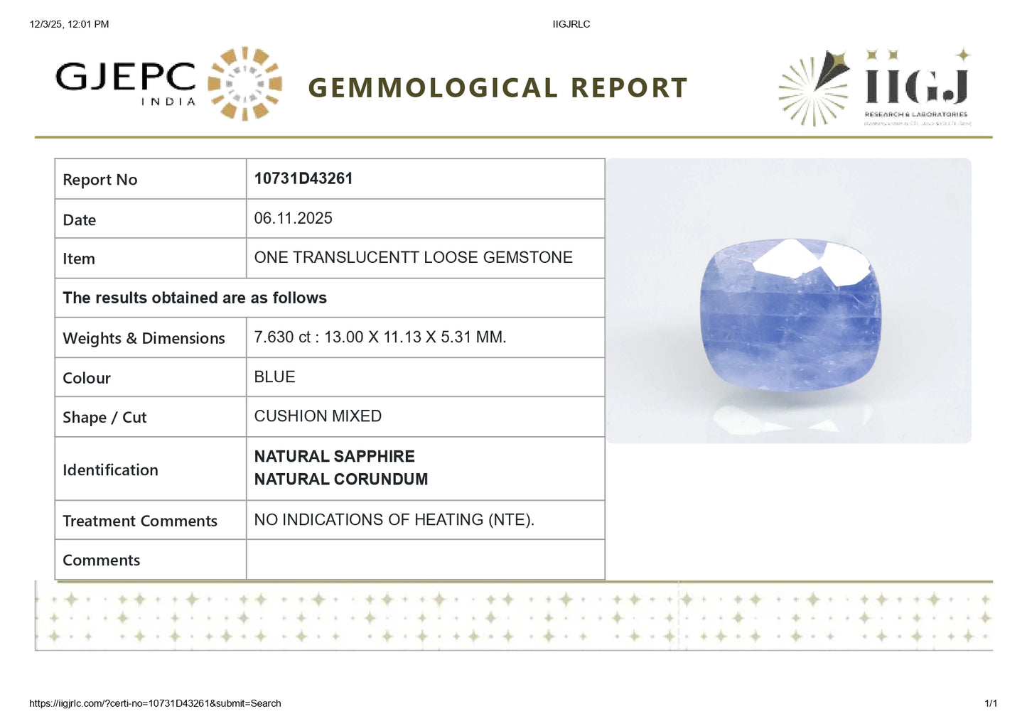 
                    
                      Natural Blue Sapphire (Neelam) 7.63 Carats - Media 6
                    
                  