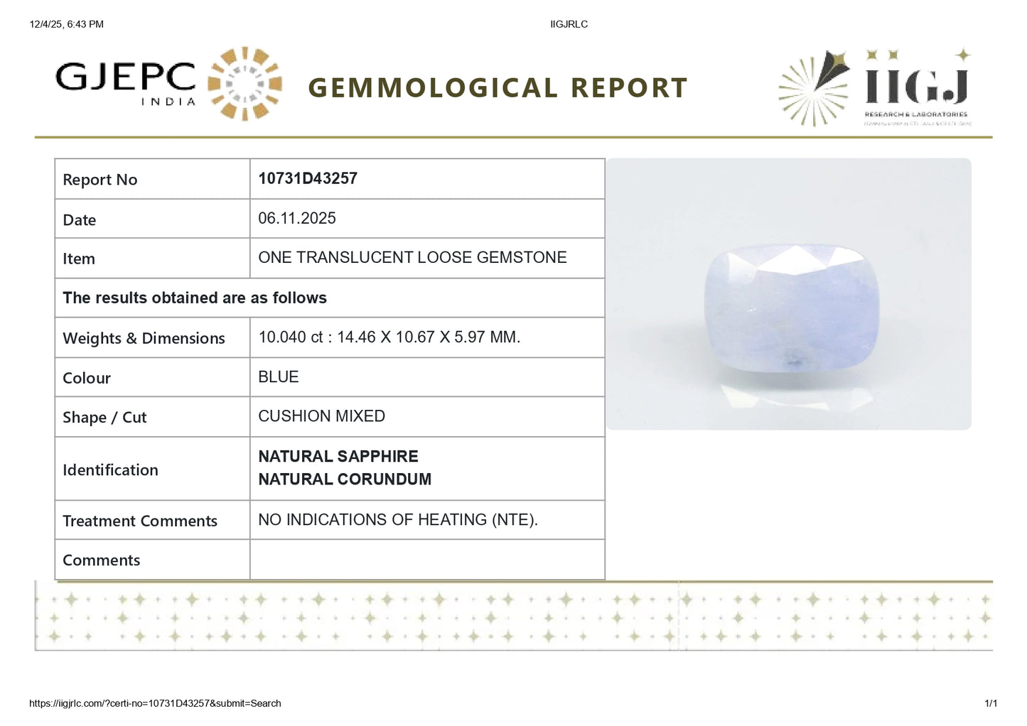 
                    
                      Natural Blue Sapphire (Neelam) 10.04 Carats - Media 6
                    
                  