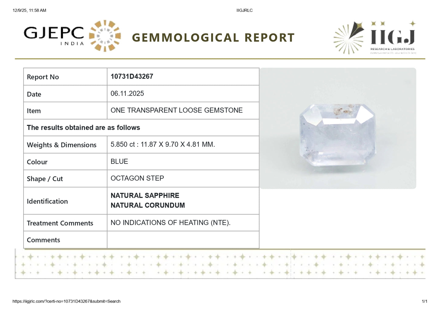 
                    
                      Natural Blue Sapphire (Neelam) 5.85 Carats - Media 6
                    
                  