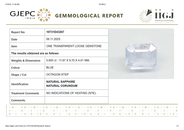 Natural Blue Sapphire (Neelam) 5.85 Carats - Media 6