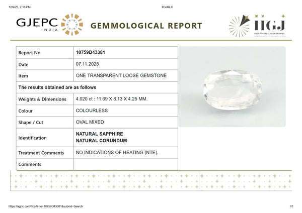 NATURAL WHITE SAPPHIRE 4.02 CARATS - Media 6