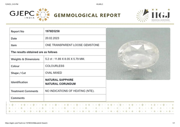 NATURAL WHITE SAPPHIRE 5.20 CARATS - Media 6