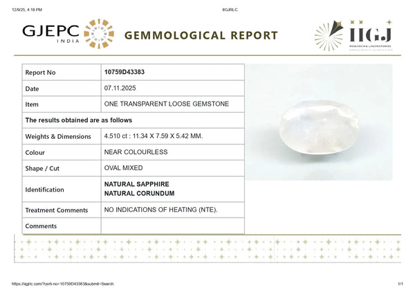 NATURAL WHITE SAPPHIRE 4.51 CARATS - Media 6