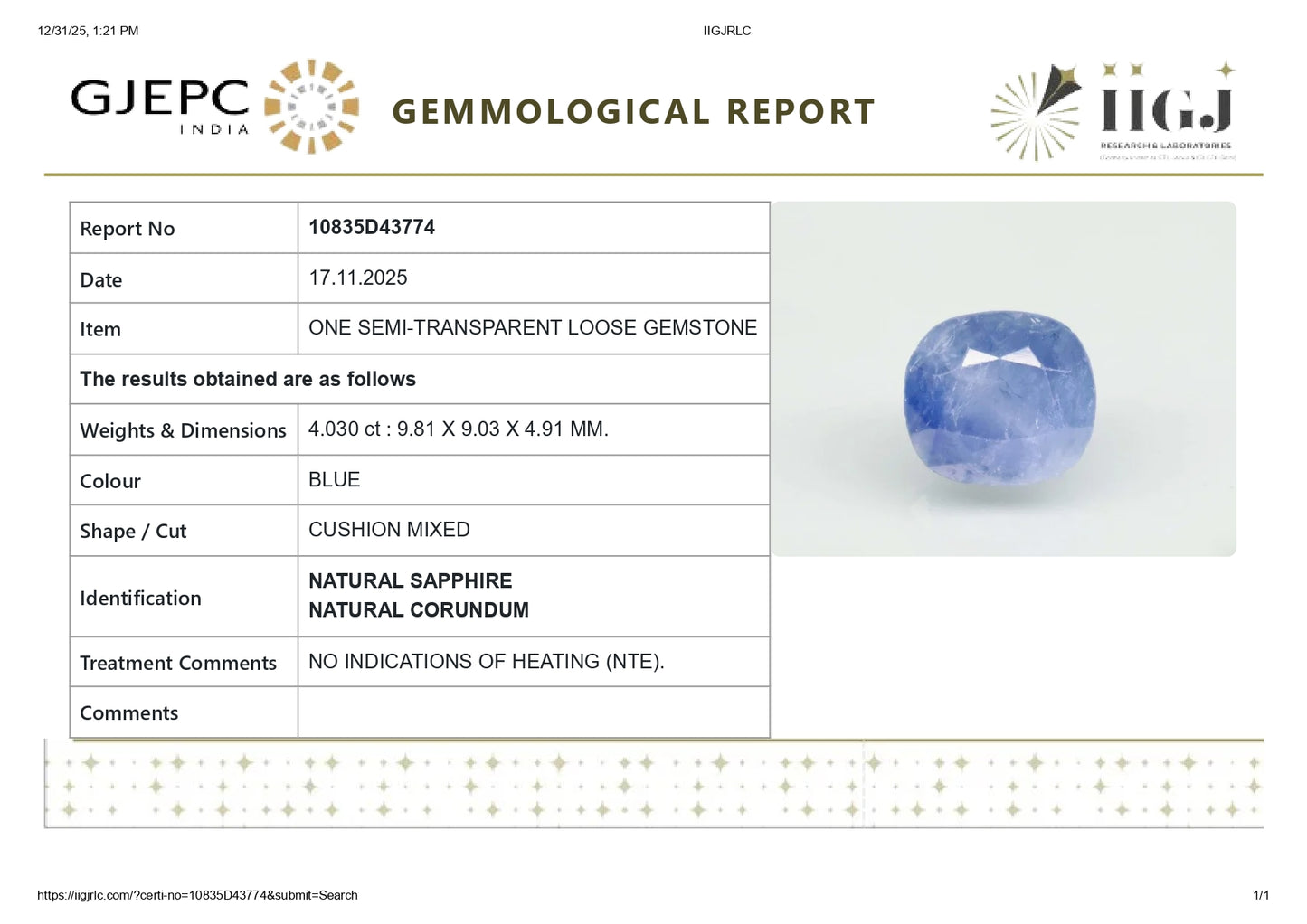 
                    
                      Natural Blue Sapphire (Neelam) 4.03 Carats - Media 5
                    
                  