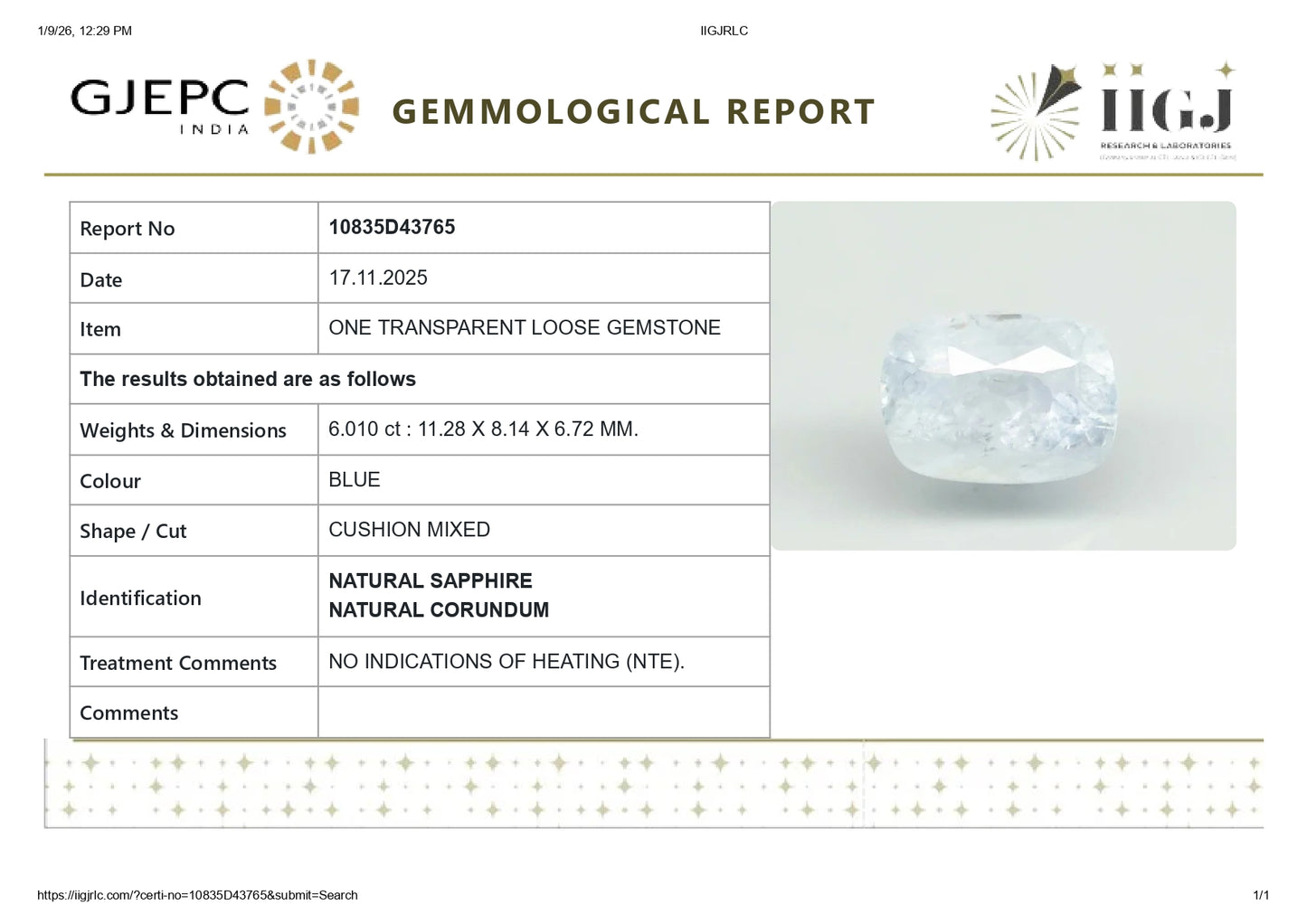 
                    
                      Natural Blue Sapphire (Neelam) 6.01 Carats - Media 6
                    
                  