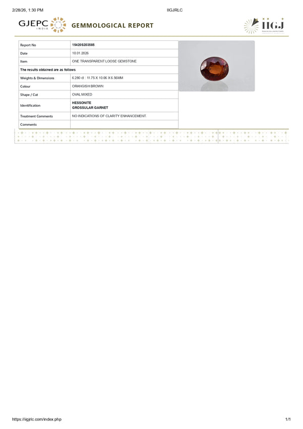Natural Sri-Lankan Hessonite (Gomed) 6.28 Carats - Media 6