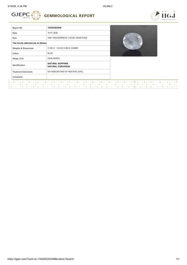 Natural Blue Sapphire (Neelam) 3.10 Carats - Media 6